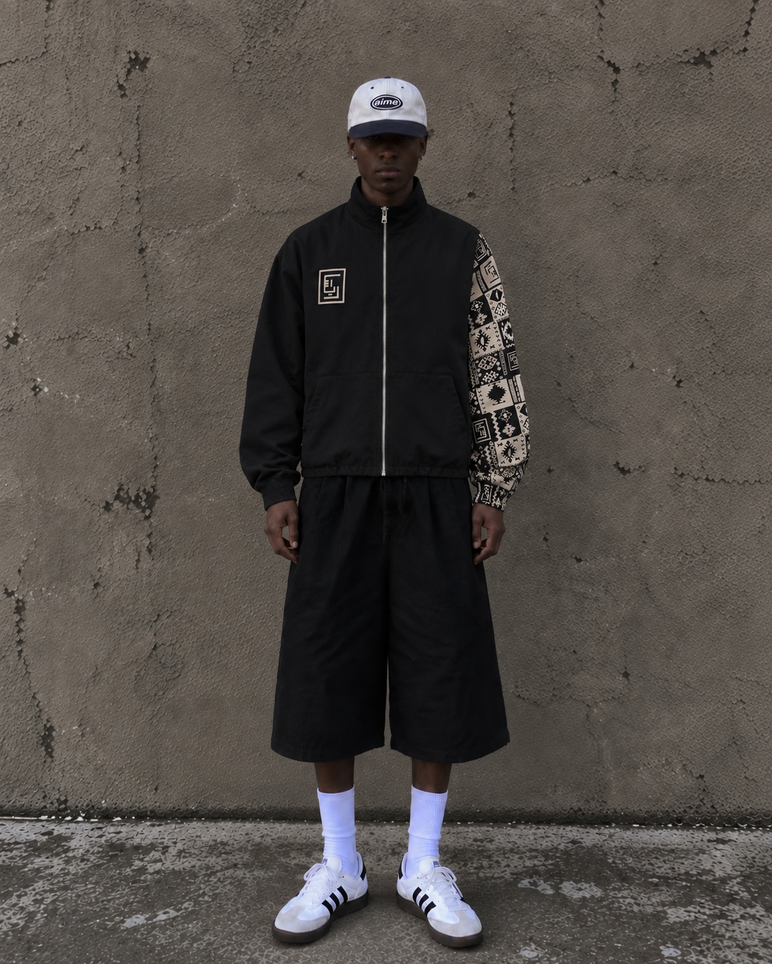RIQSHA Tracksuit Jacket- Black/Beige