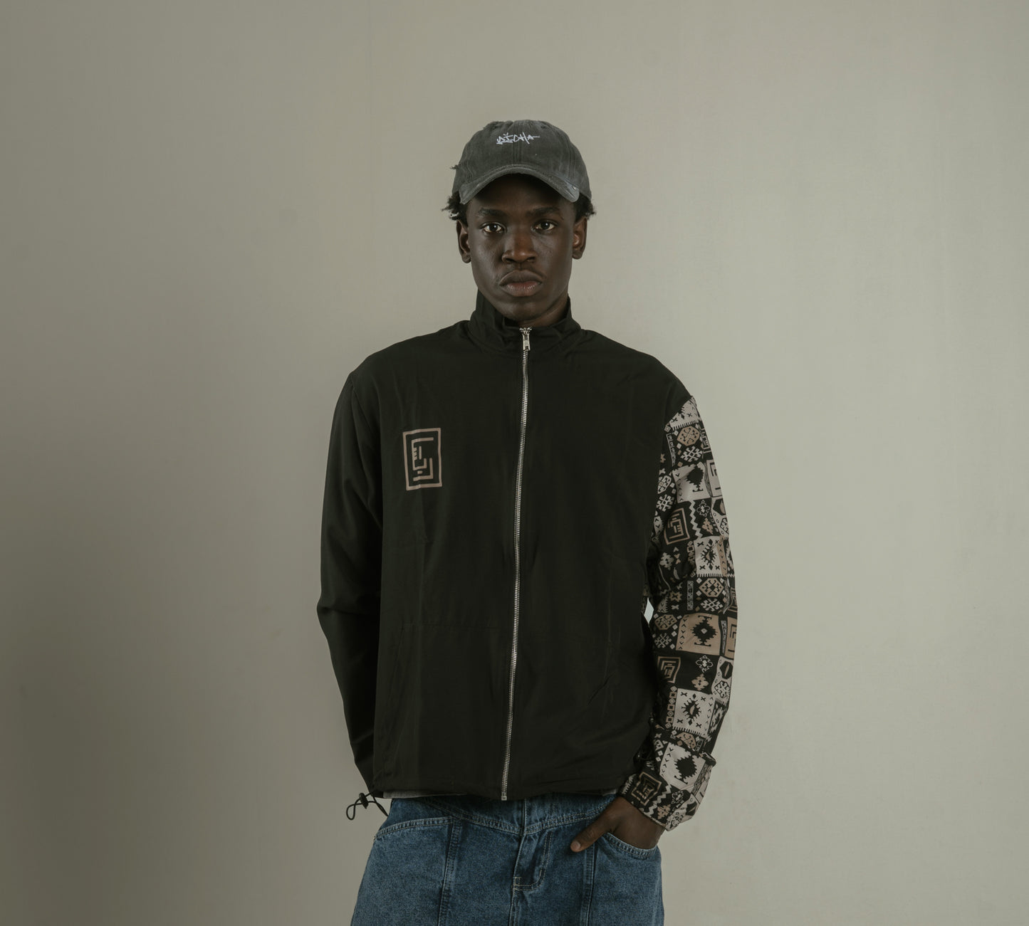 RIQSHA Tracksuit Jacket- Black/Beige